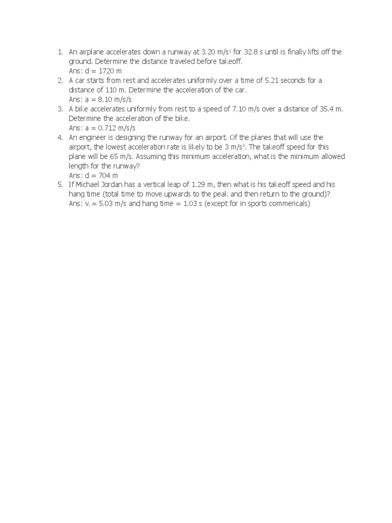 Solving Problems Involving Uniform Acceleration and Motion Equations PDF