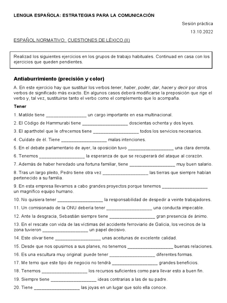 Ejercicios de Precisión Léxica en Español | PDF | Artes del Lenguaje y ...