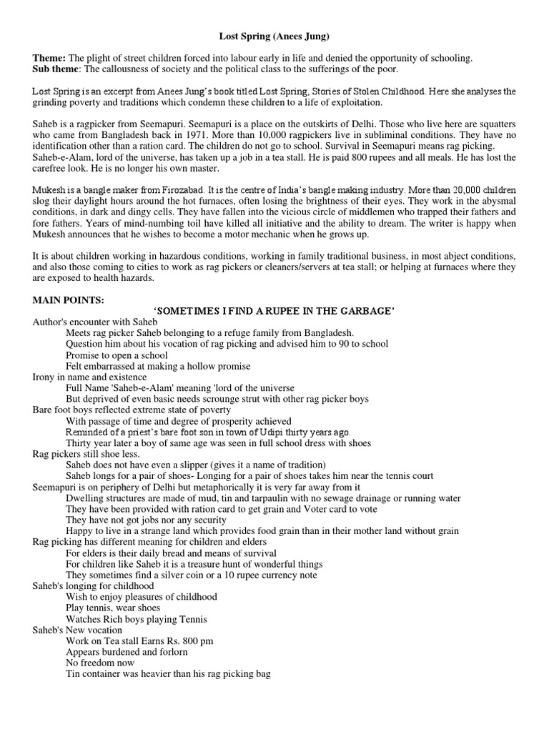 Class 12 Lost Spring Summary + Question Answer Download Free PDF