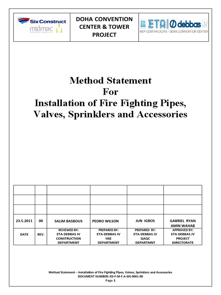 Fire Fighting System Installation Method | PDF | Pipe (Fluid Conveyance ...