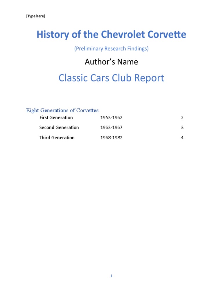 History Of The Chevrolet Corvette W3 P2 Esubmission PDF 