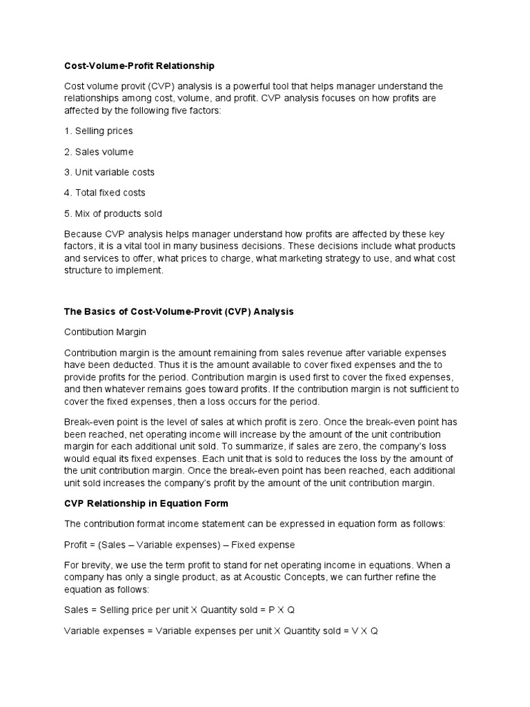 Cvp Summary Pdf Market Economics Business Economics