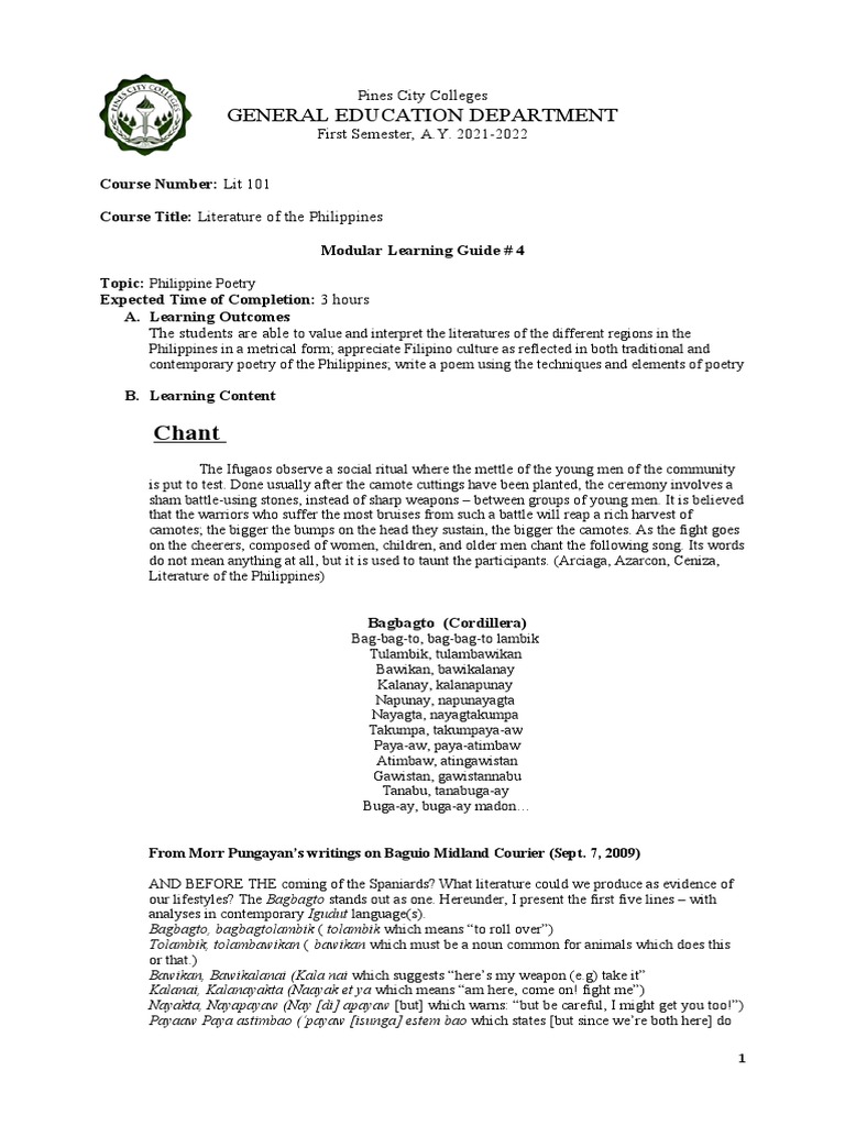 Module 4 Lit 101 Pdf Poetry