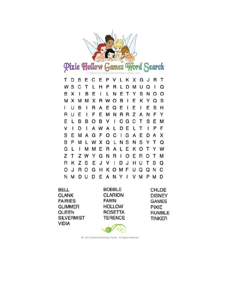 Tinker Bell Find The Word Worksheet For Kids PDF