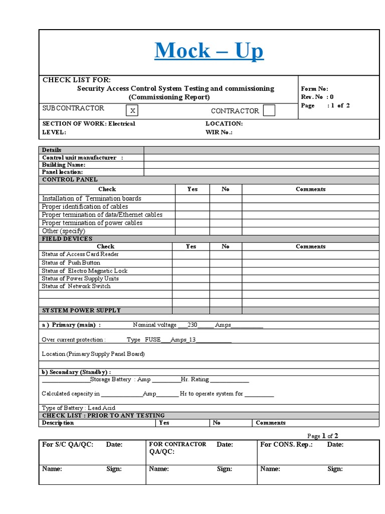Security Access Control System Checklist PDF Access Control Power Supply