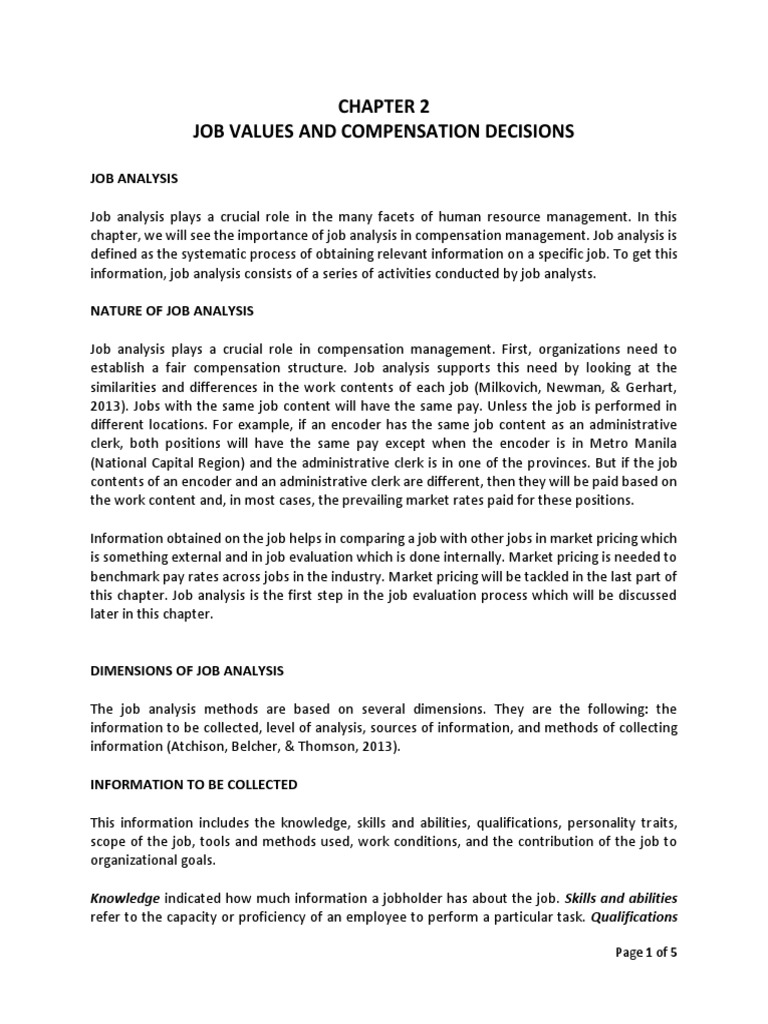 Chapter 2 job values and compensation decisions pdf psychology