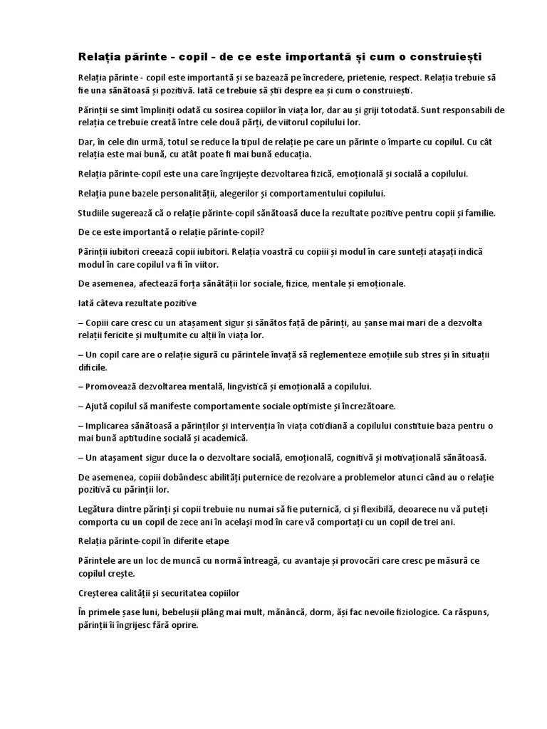 Relatia Parinte Copil | PDF