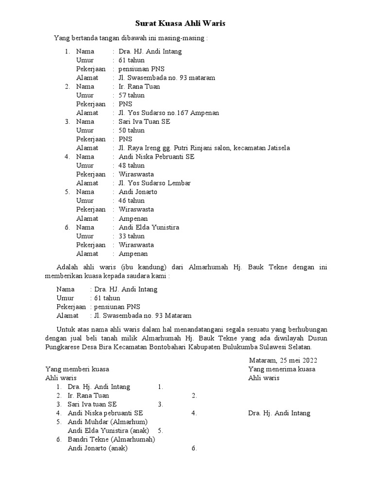 Surat Kuasa Ahli Waris | PDF