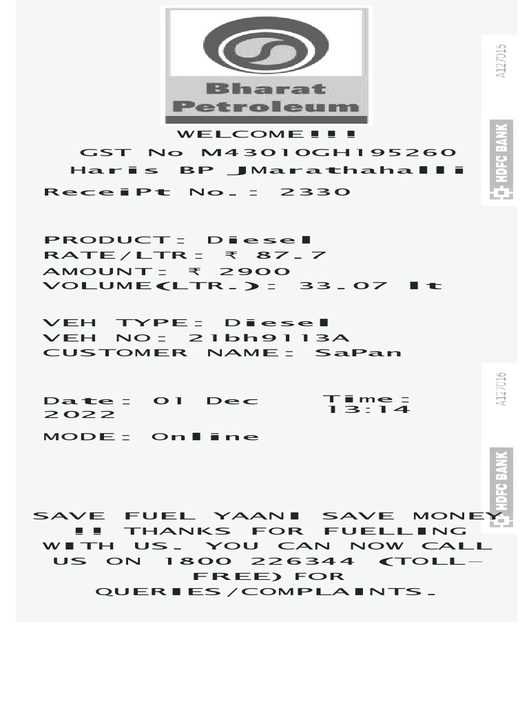 Fuel Bill Template 3 PDF
