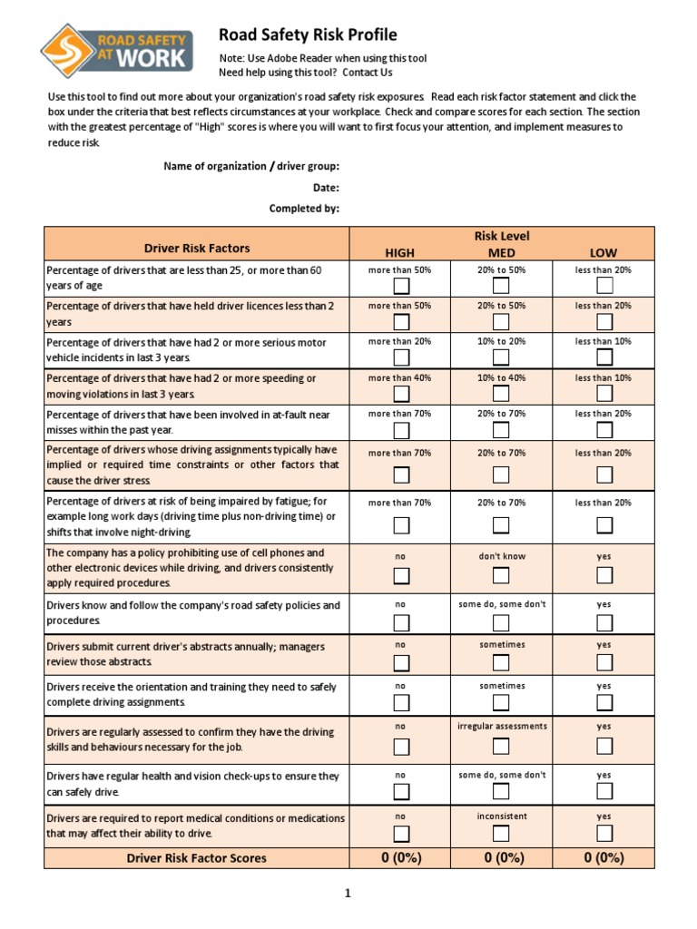 Driver Risk Assessment Tool Guide | PDF | Road Traffic Safety | Risk