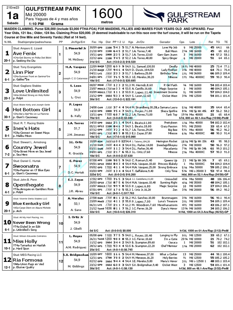 1 - Gulfstream Park RETROSPECTO | PDF | Racehorses | Thoroughbred Families