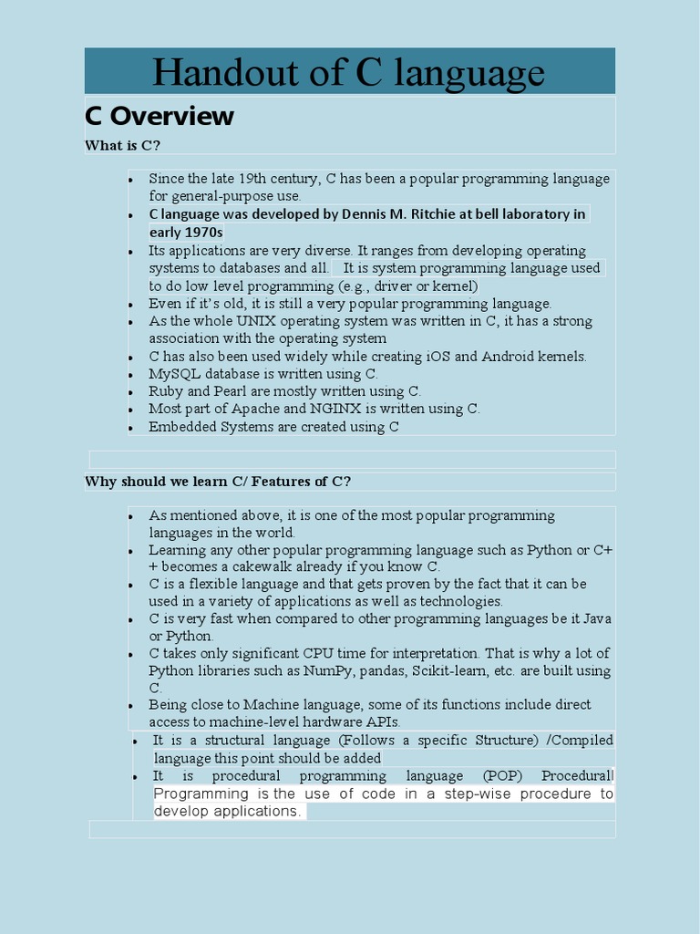 C language notes pdf control flow array data structure