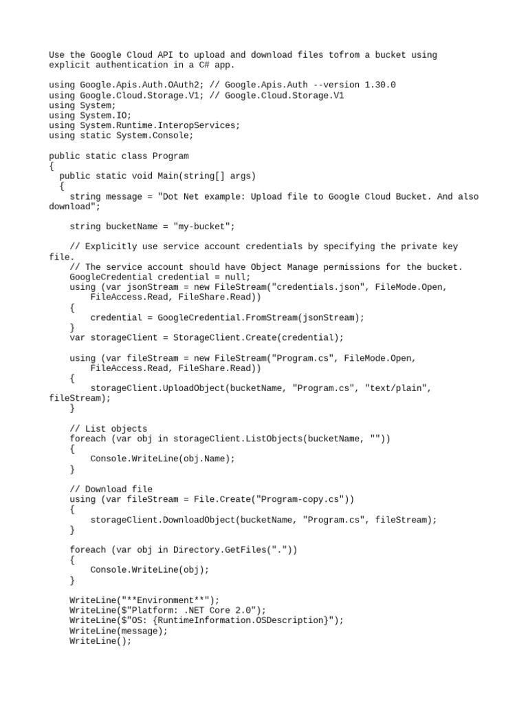 Use The Google Cloud API To Upload and Download Files Tofrom A Bucket Using Explicit