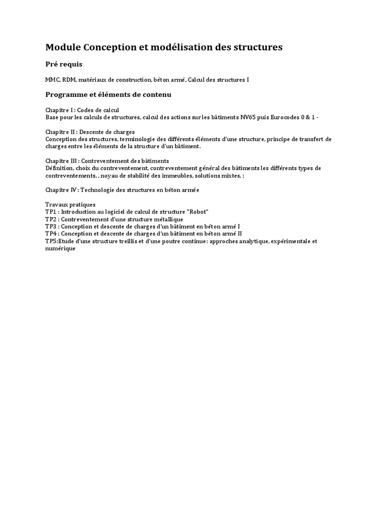 Conception et Modélisation des Structures | PDF