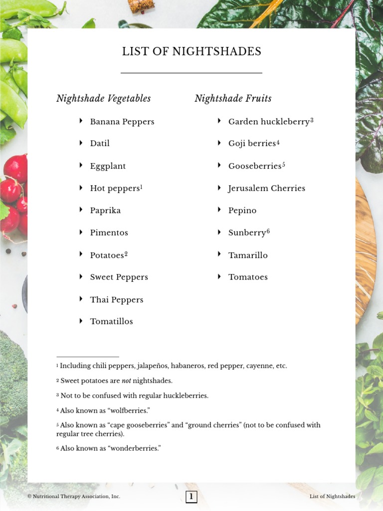 Comprehensive Nightshade Food List | PDF | Edible Fruits | Food Ingredients