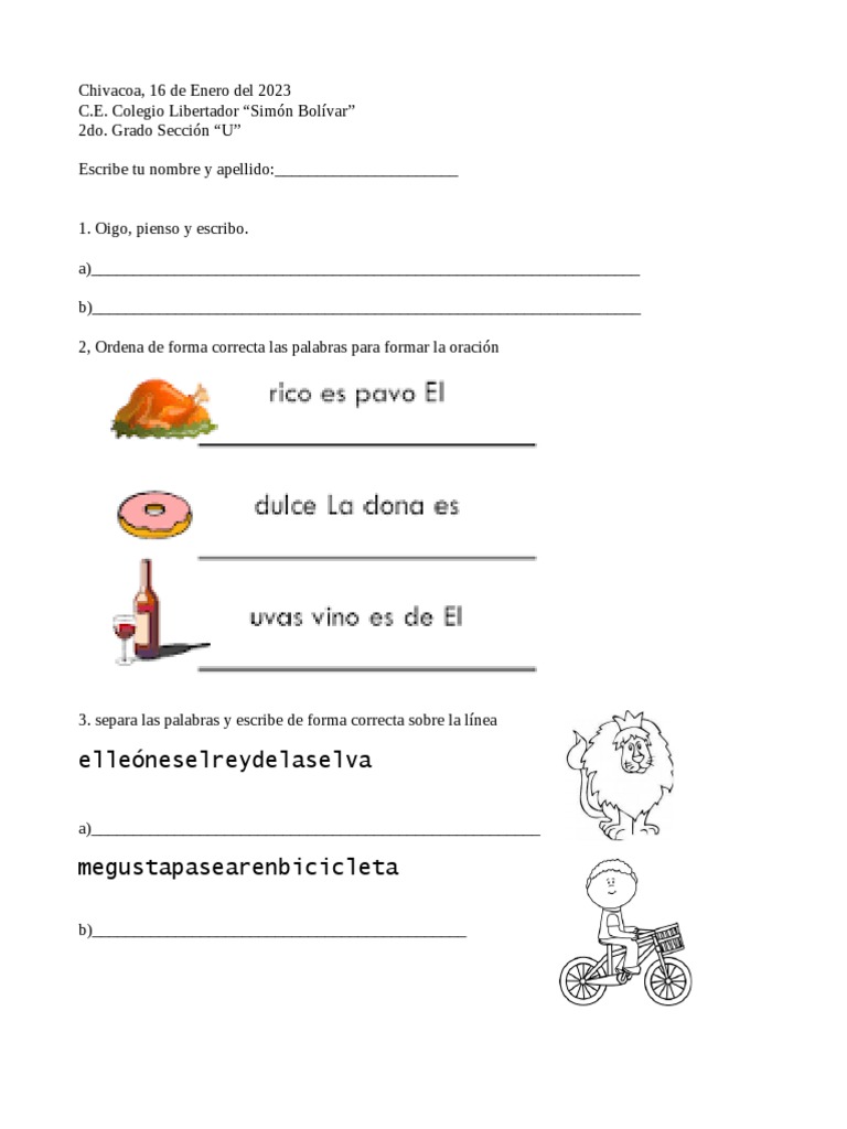 Actividades de Oigo y Escribo 2do Grado | PDF | Estudios de idiomas ...