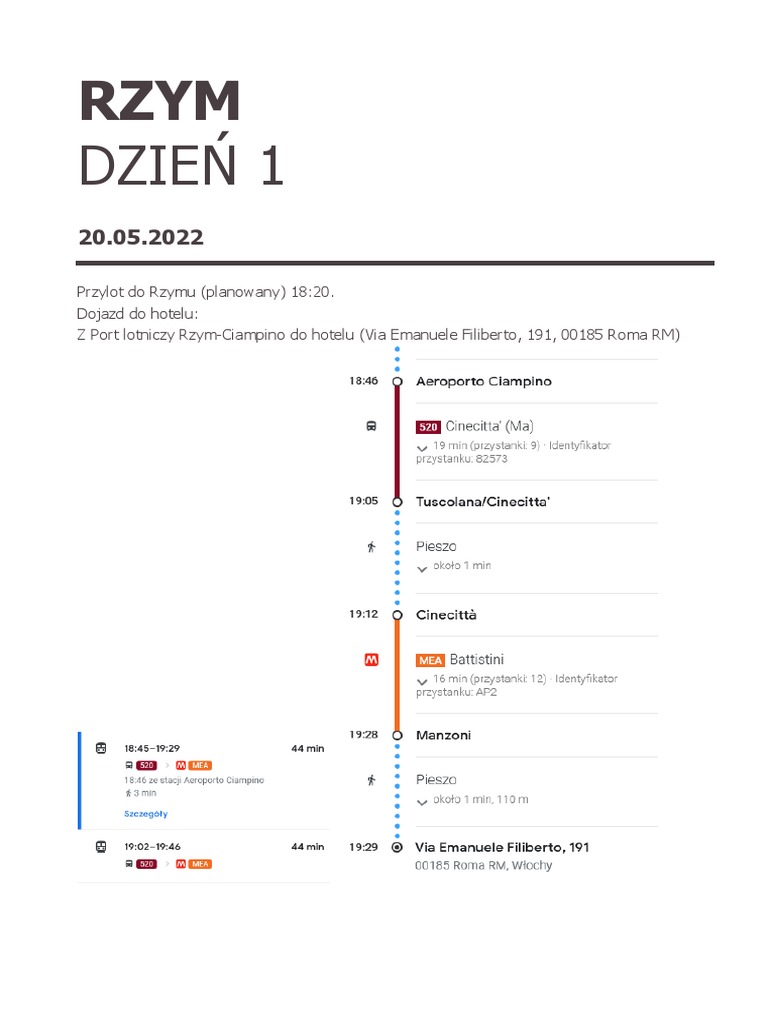 RZYM - Plan Wyjazdu | PDF