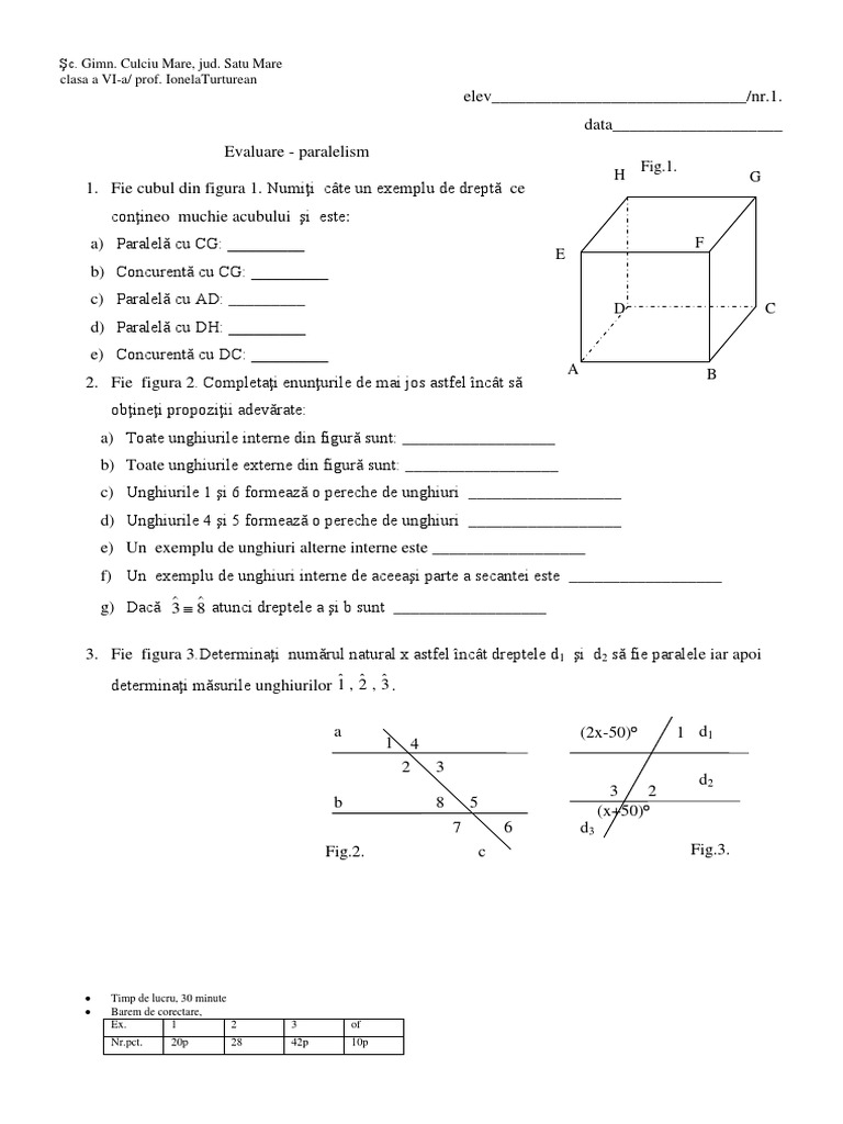 Unghiuri Cls Vi Test de Evaluare Formativa | PDF