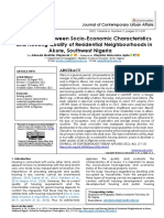 Correlation Between Socio-Economic Characteristics and Housing Quality of Residential Neighbourhoods in Akure, Southwest Nigeria