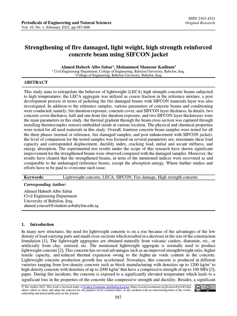 Strengthening of Fire Damaged, Light Weight, High Strength Reinforced ...