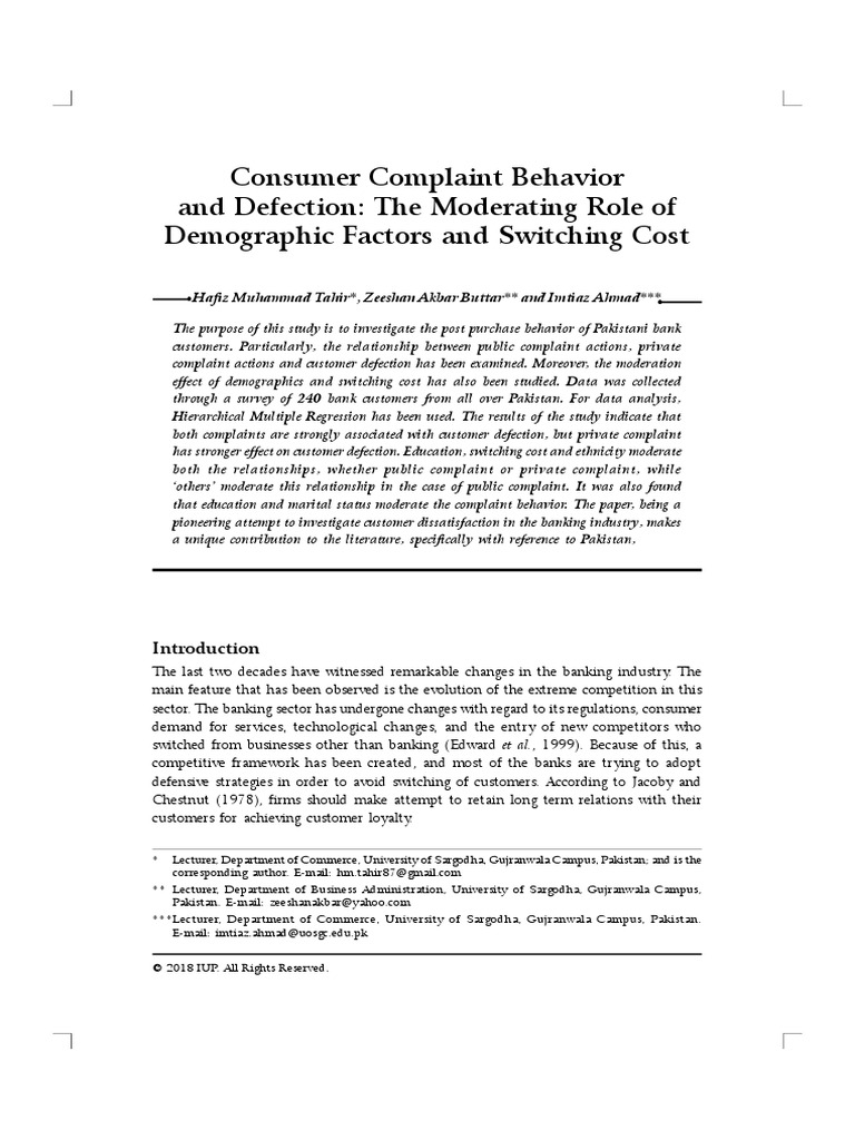 Consumer Complaint Behavior PDF P Value Behavior