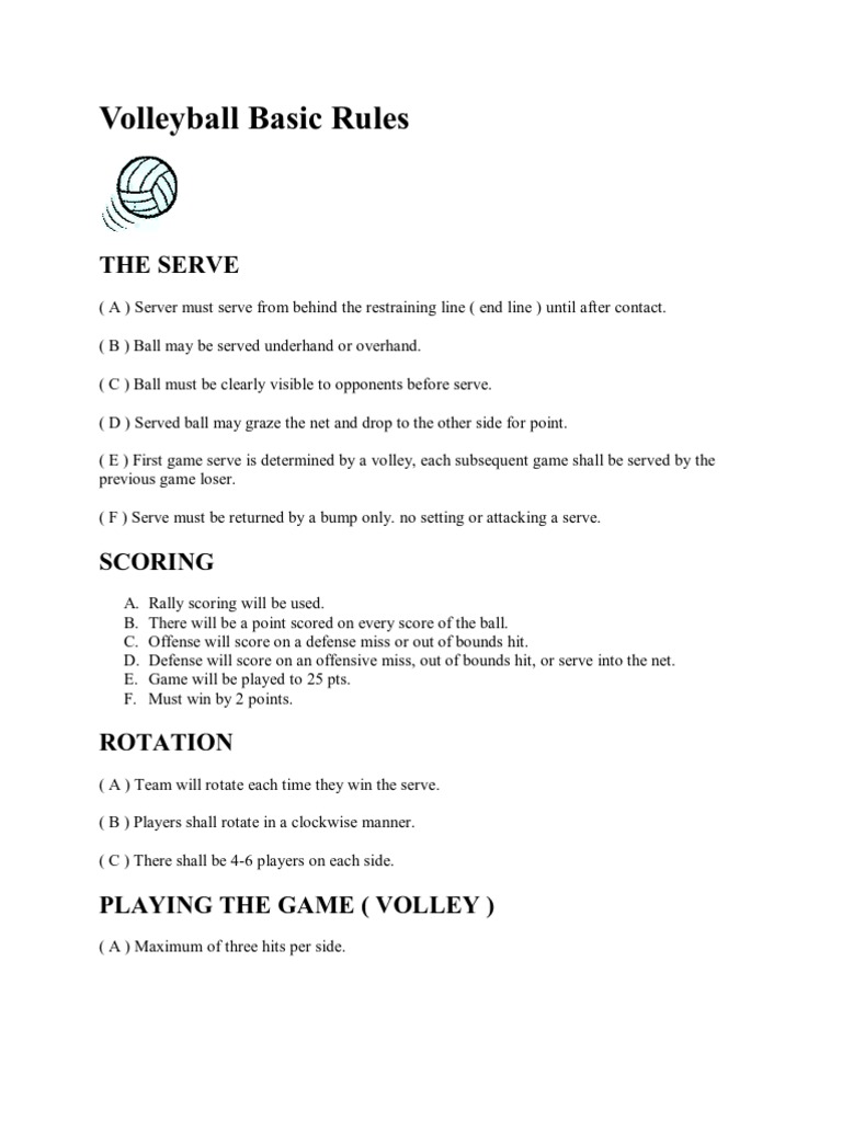 Volleyball Basic Rules PDF Volleyball Rules