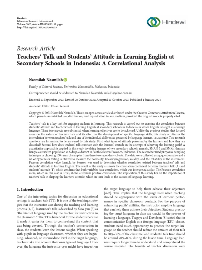 Teachers' Talk and Students' Attitude | PDF | Coefficient Of ...