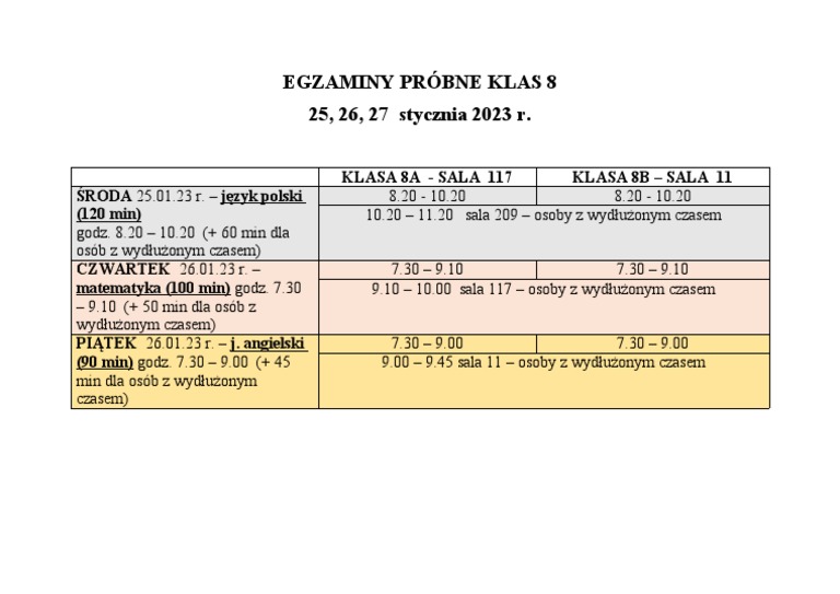 Probne Egzaminy 8 Klasisty 2021 Egzaminy Próbne Klas 8 - Inf. Dla Uczniów | PDF