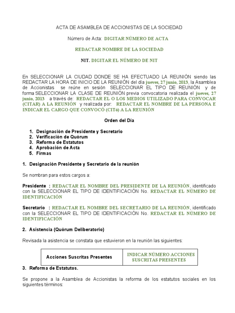 Reforma de Estatutos | PDF | Quórum | Sociedad