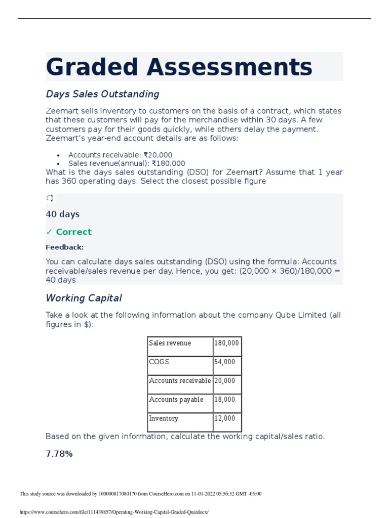 Calculating Days Sales Outstanding, Working Capital Ratio & Economic