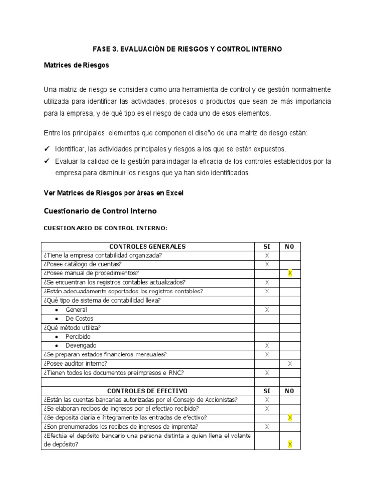 FASE 3 Evaluacion de Riesgo y Control Interno | PDF | Contabilidad ...