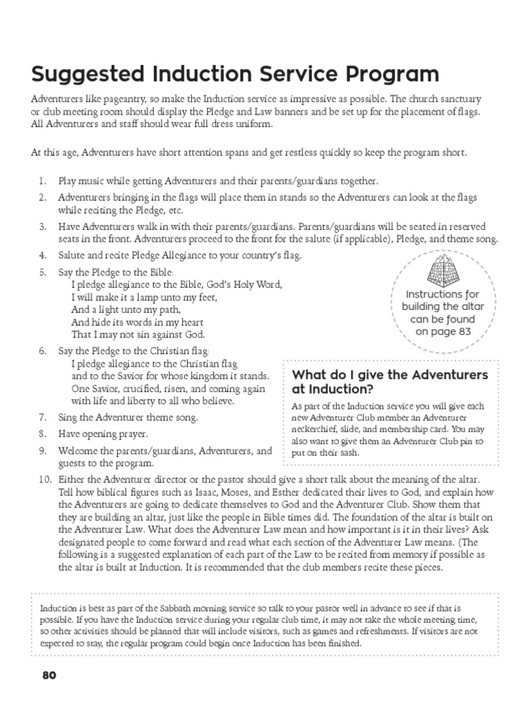 Adventurer Induction Service Guide | PDF | Pledge Of Allegiance | Jesus