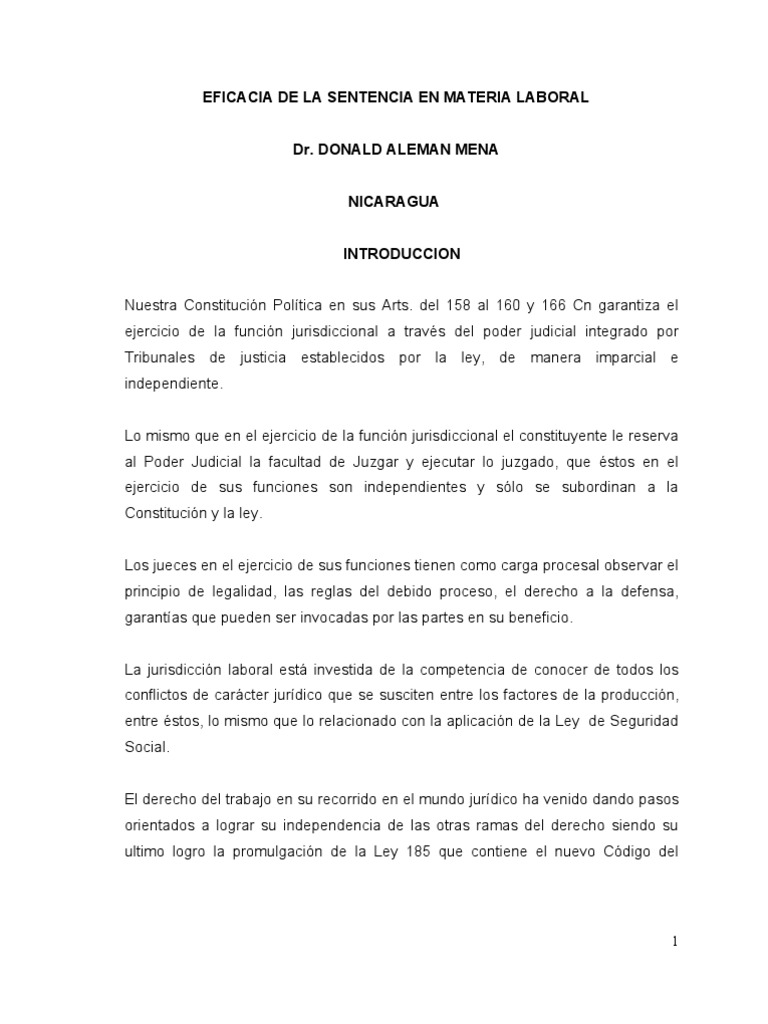 Eficacia de la Sentencia Laboral | PDF | Sentencia (ley) | Res Judicata