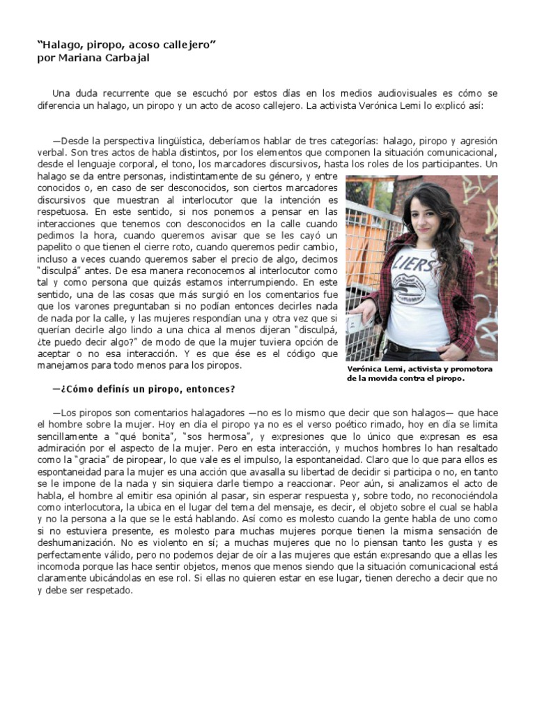 Halago, Piropo, Acoso Callejero - Disparador | PDF