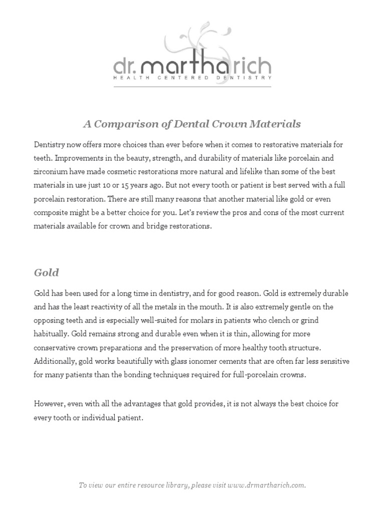 A Comparison of Dental Crown Materials PDF Dental Composite