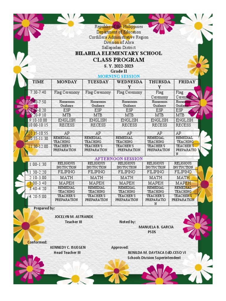 Grade II Class Program 2022-2023 | PDF | Schools | Educational Institutions