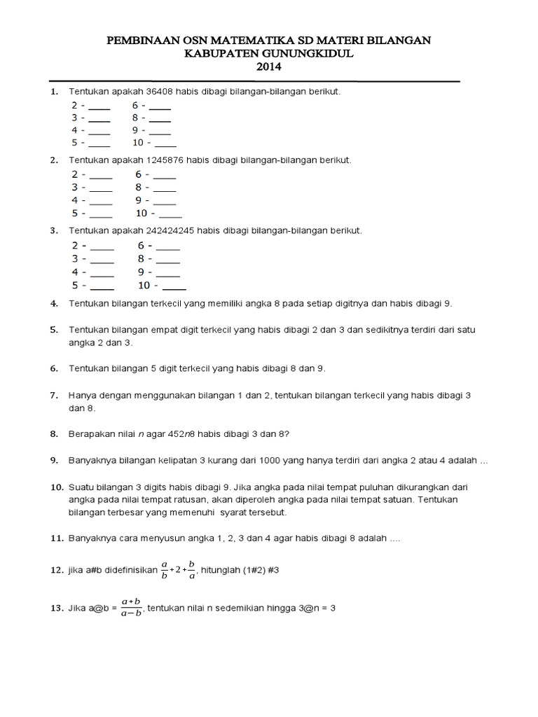 Soal Pembinaan OSN Matematika SD | PDF
