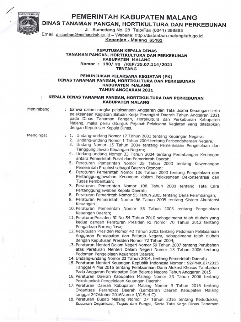 Sk Pelaksana Kegiatan Dtphp 2021 Pdf