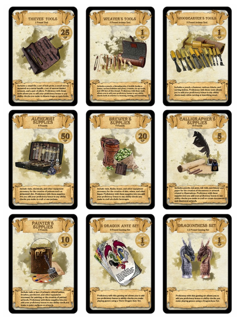 Dungeons &amp; Dragons Equipment Cards PDF-1-10-9 | PDF