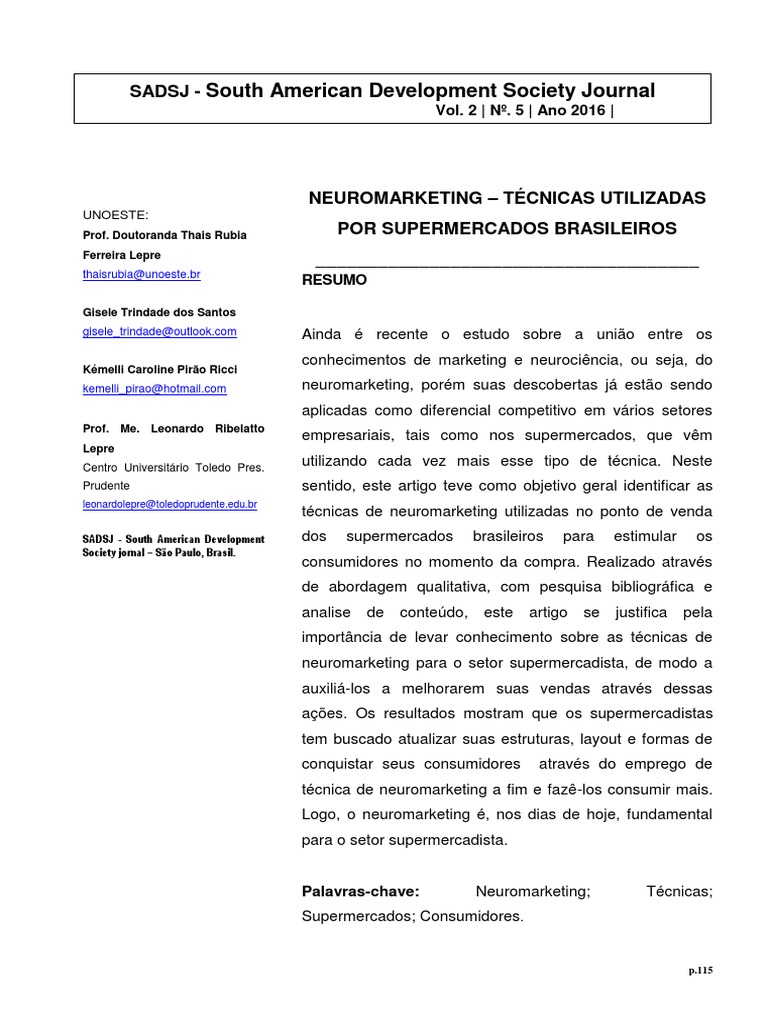 Técnicas de Neuromarketing em Supermercados | PDF | Marketing | Publicidade