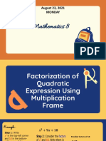 Factorization of Quadratic Expression Using Multiplication Frame