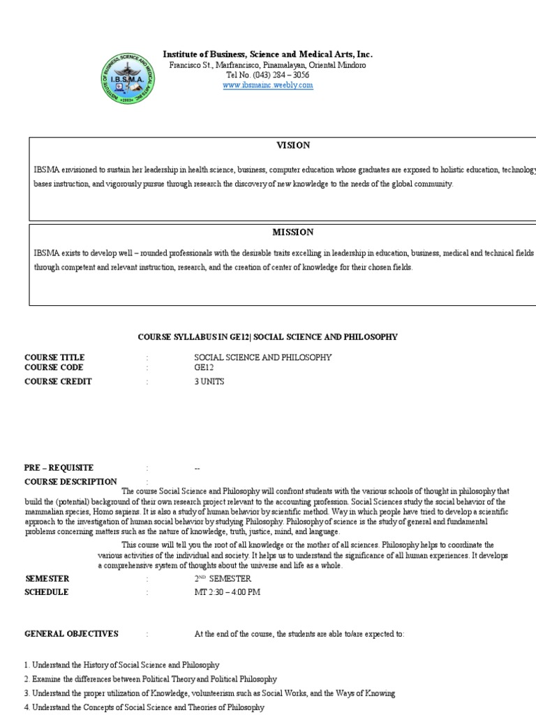 Social Science And Philosophy Syllabus PDF Science Social Sciences
