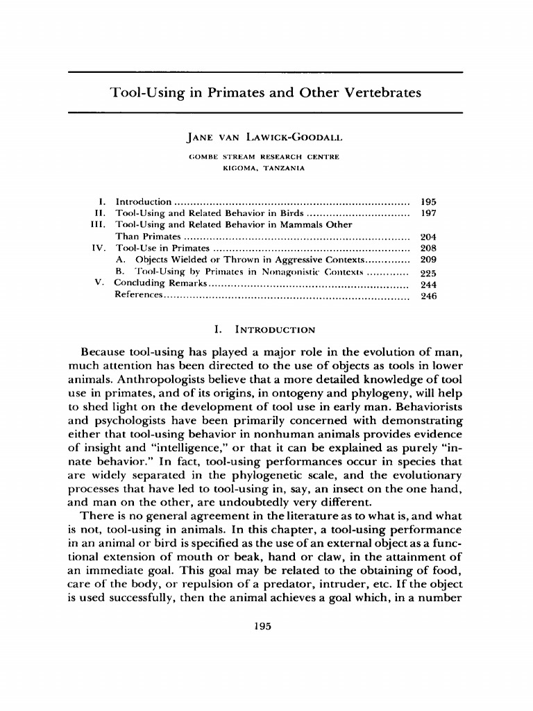 Van lawick goodall 1971 tool using in primates and other vertebrates