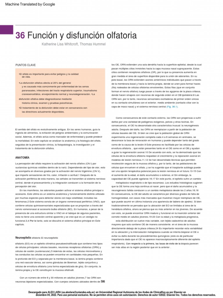 CAP. 36 Olfactory Function and Dysfunction | PDF | Sistema olfativo ...