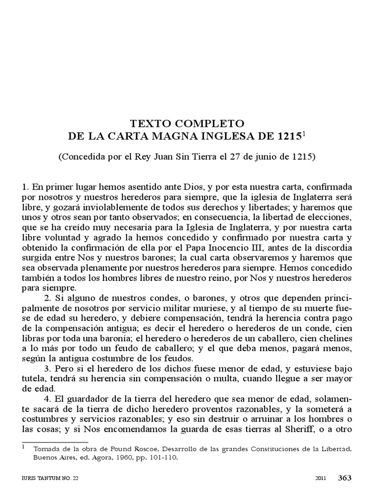 Texto Completo de La Carta Magna Inglesa de 1215 | PDF | Carta Magna ...