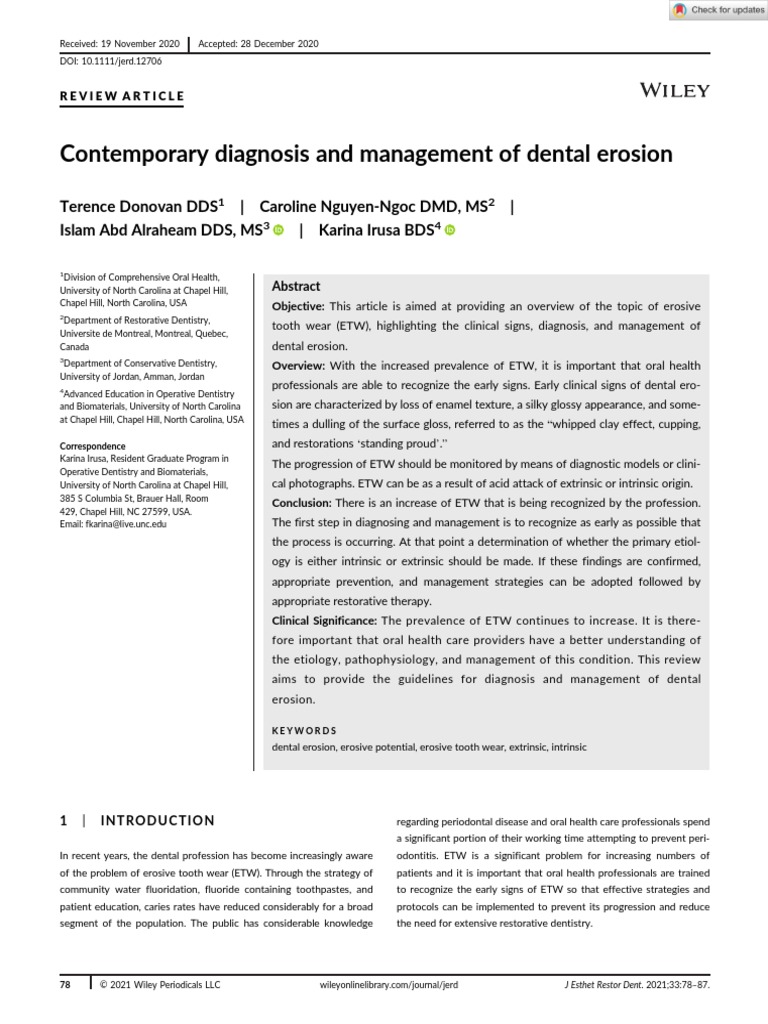 Contemporary Diagnosis and Management of Dental Erosion | PDF ...