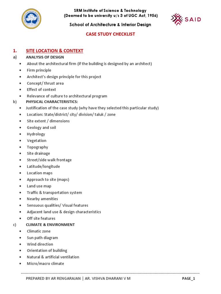 SRM Case Study Checklist PDF Design Earth Sciences