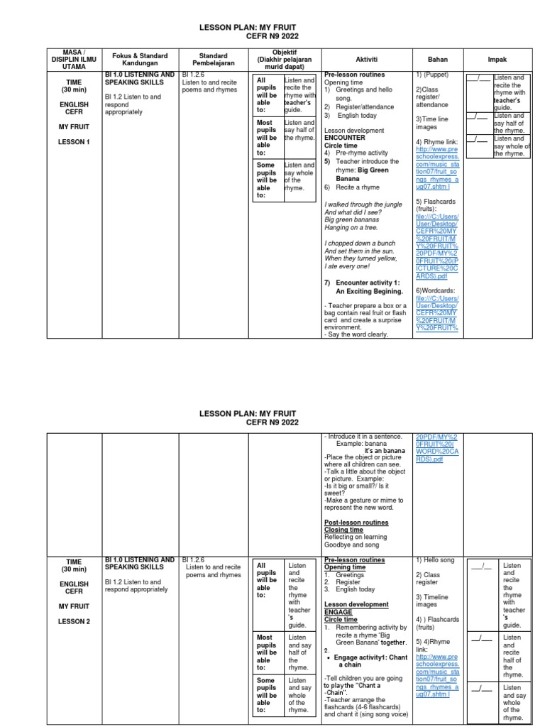 Lesson Plan My Fruit Pdf Lesson Plan