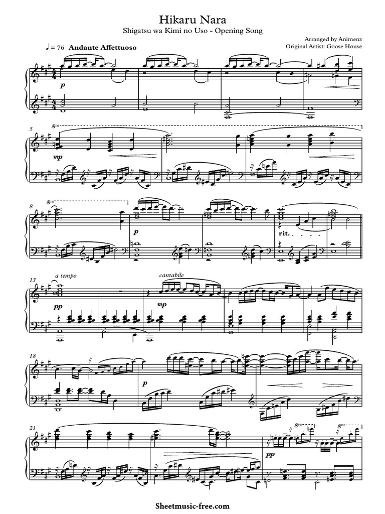 Hikaru Nara Sheet music for Piano, Trumpet in b-flat, Violin