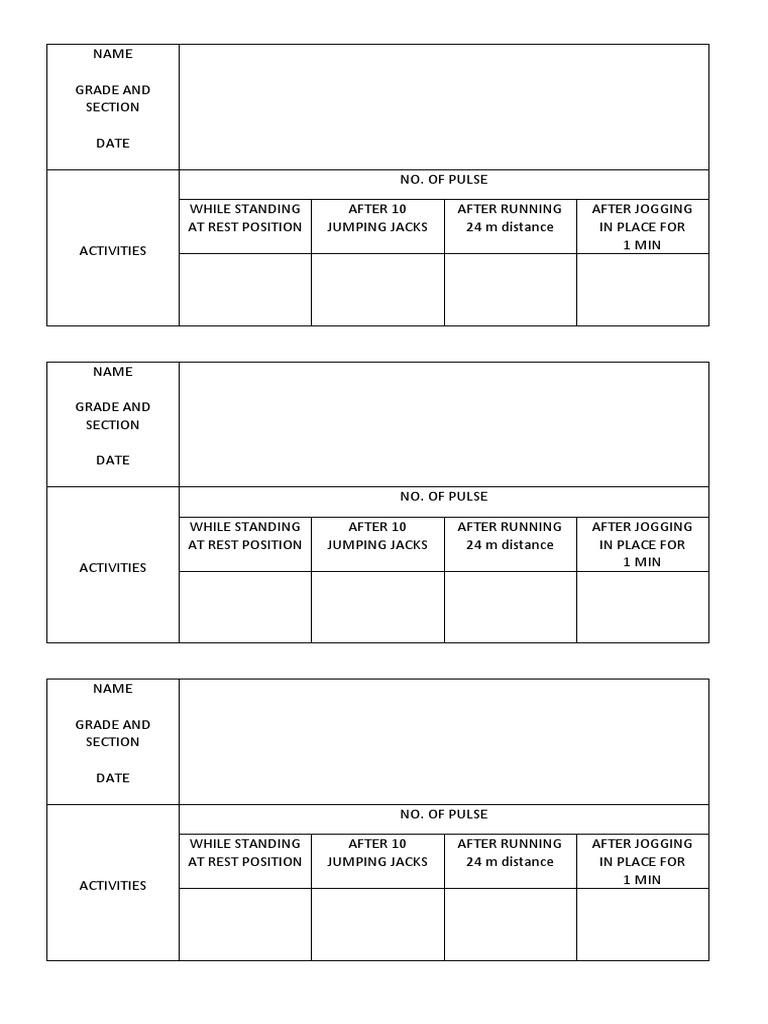 Pulse Rate Activity Log Template | PDF